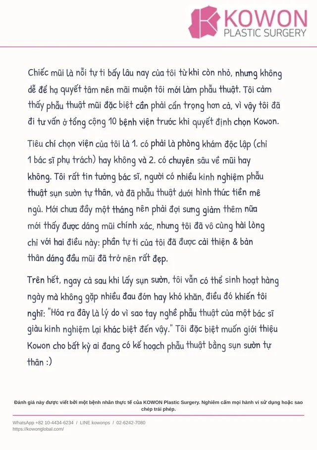 Thư đánh giá viết tay từ một bệnh nhân của KOWON, được hiển thị dưới dạng bản dịch tiếng Việt, bức thư 4